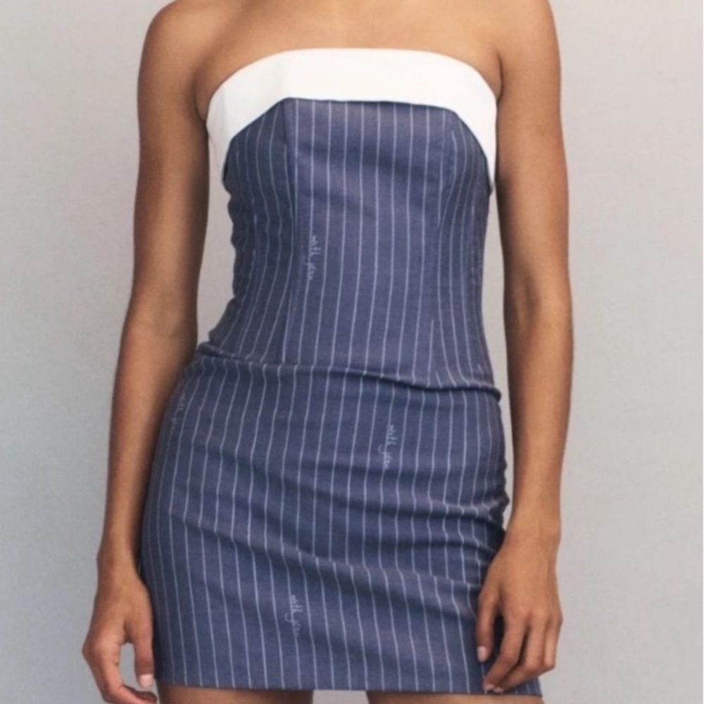 With Jean Chloe Corset Dress in Blue Pinstripe - Picture 3 of 5